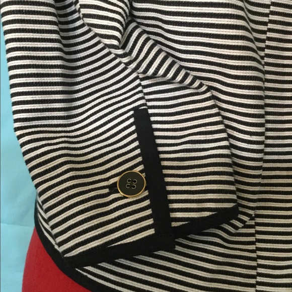 Talbots Black/White Petite Striped Blazer Sz 12WP - Picture 6 of 7